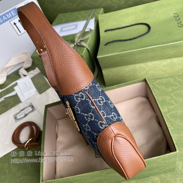 Gucci新款包包 古驰丹宁复古牛仔拼接马衔扣腋下包 Gucci手提肩背斜挎包 636706  gdj1594
